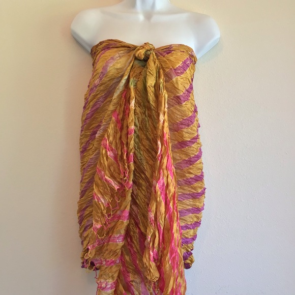 New Copper Tan Beach Striped Scarf Wrap Pareo - Picture 6 of 12